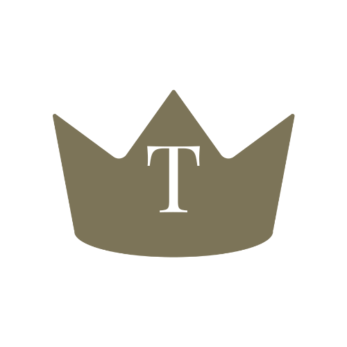 A simple, flat, brown crown icon with the letter "T" in white centered on it, displayed on a white background.
