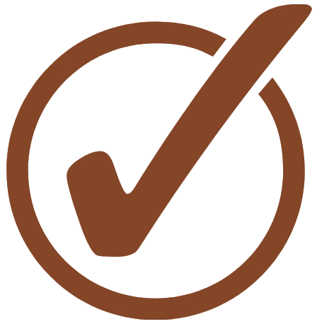 A brown tick inside a brown circle, perfect for dog walkers verifying tasks, on a transparent background.